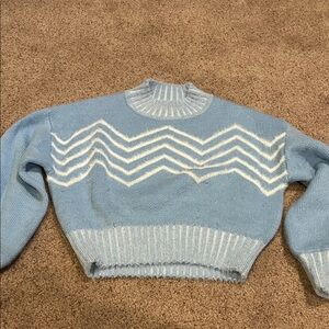 Sugarlips Light Blue and White Chevron Turtleneck Sweater